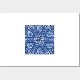 radial snowflake style pattern and design hexagonal kaleidoscopic style in shades of BLUE Posters and Art